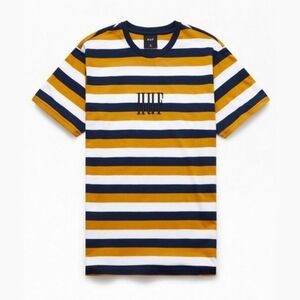 Pacsun HUF Alhambra Navy Blue & White Striped Graphic Logo Short Sleeve T-Shirt
